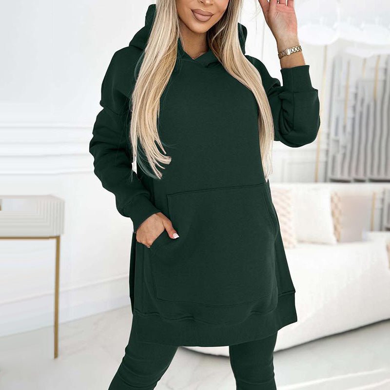 🎁Women's Fashion Solid Color Hoodie And Lined Leggings Two-Piece Set