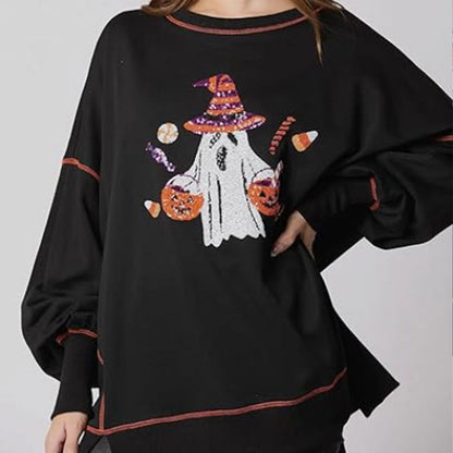 Women’s Trendy Halloween Ghost Sequin Sweatshirt