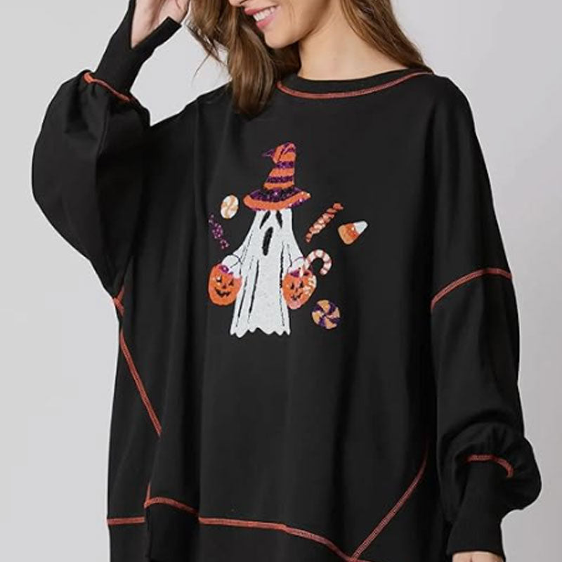 Women’s Trendy Halloween Ghost Sequin Sweatshirt