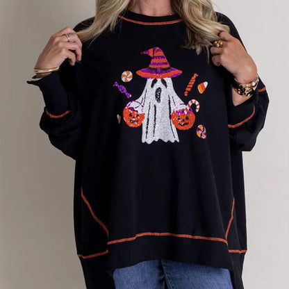 Women’s Trendy Halloween Ghost Sequin Sweatshirt