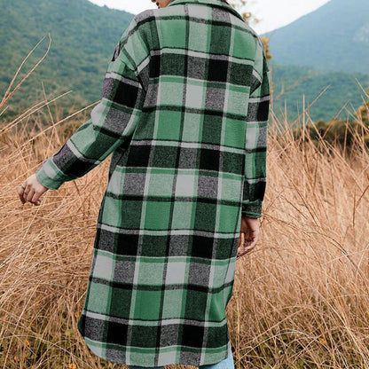 🍂Fall Specials💕Women's Plaid Print Long Sleeve Warm Tweed Coat