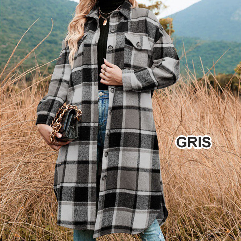 🍂Fall Specials💕Women's Plaid Print Long Sleeve Warm Tweed Coat