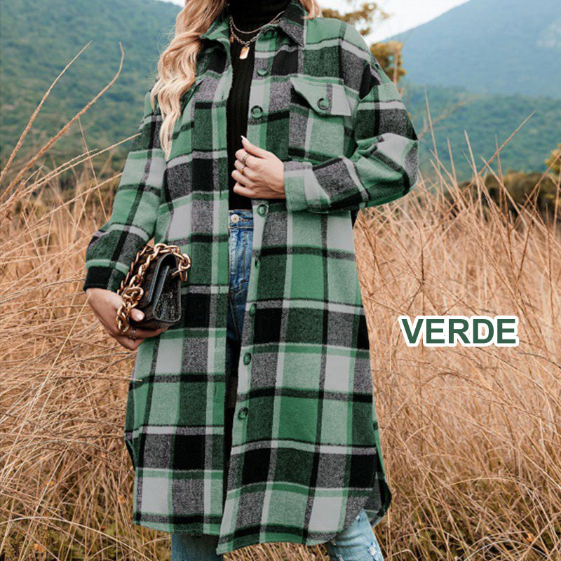 🍂Fall Specials💕Women's Plaid Print Long Sleeve Warm Tweed Coat