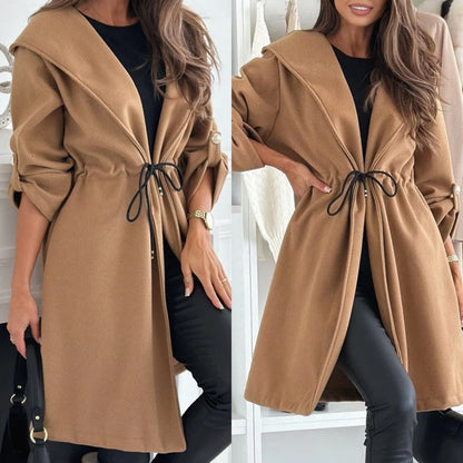 Women’s Trendy Tie Waist Hooded Long Coat