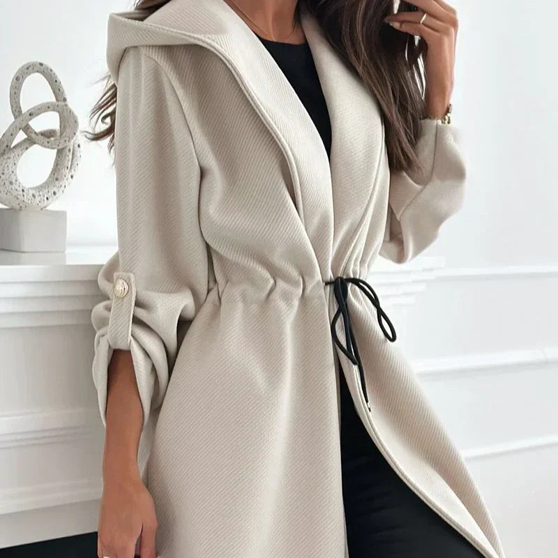 Women’s Trendy Tie Waist Hooded Long Coat