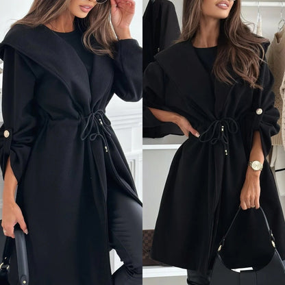 Women’s Trendy Tie Waist Hooded Long Coat