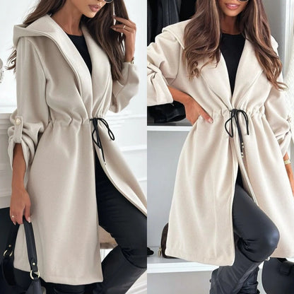 Women’s Trendy Tie Waist Hooded Long Coat