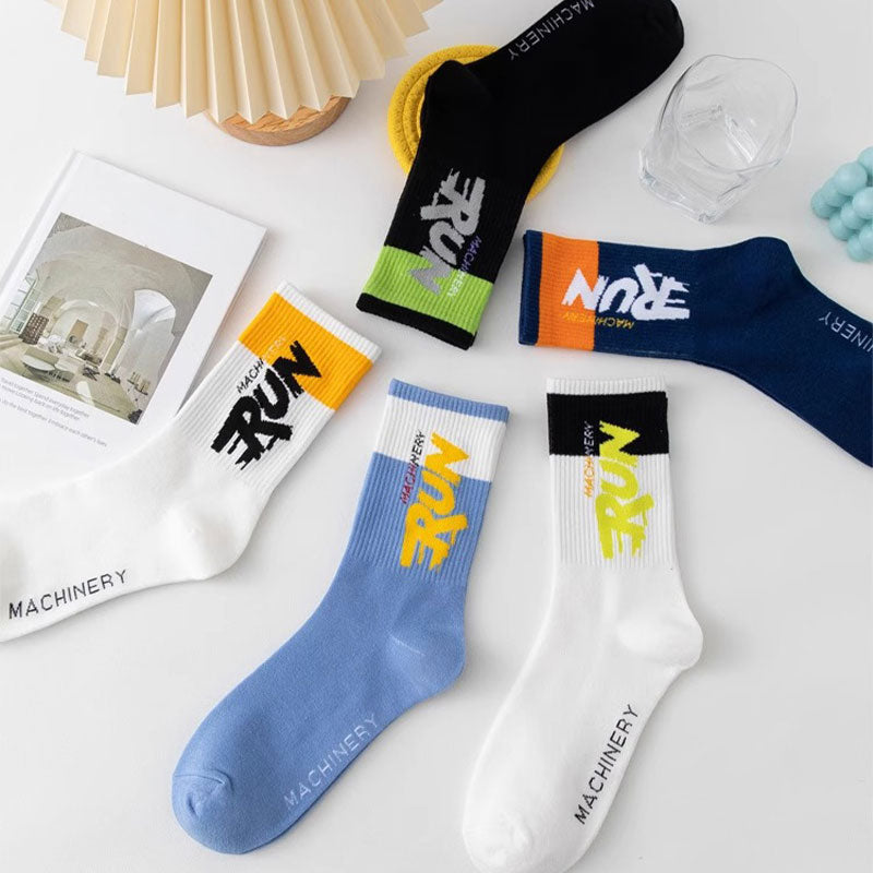 Buy 5 Get 5 Free Letter Blocking Mid-Calf Socks