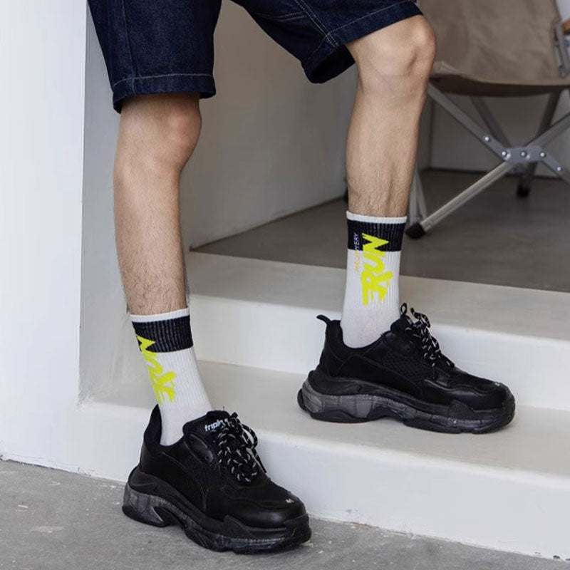 Buy 5 Get 5 Free Letter Blocking Mid-Calf Socks