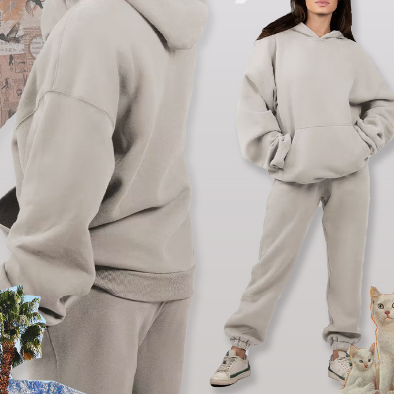 Unisex Solid Color Oversized Hoodies & Sweatpants Set