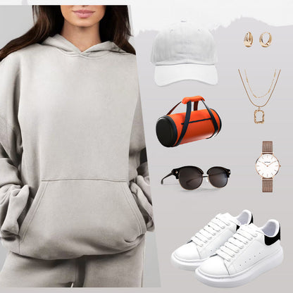 Unisex Solid Color Oversized Hoodies & Sweatpants Set