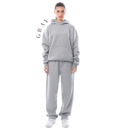 Unisex Solid Color Oversized Hoodies & Sweatpants Set