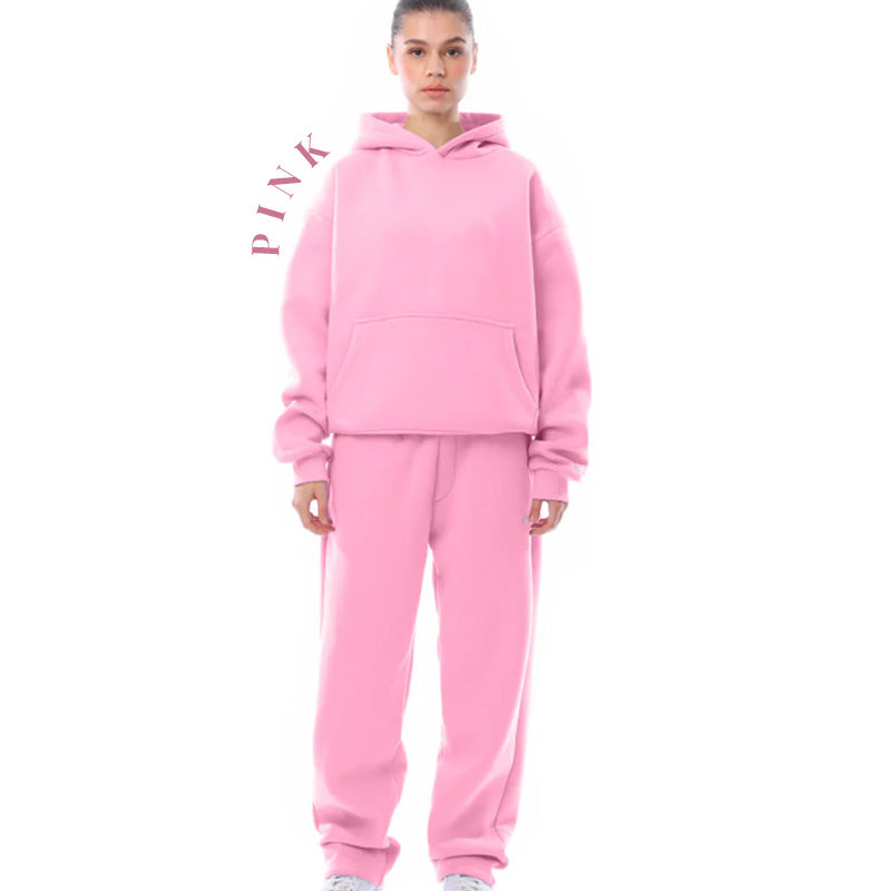 Unisex Solid Color Oversized Hoodies & Sweatpants Set