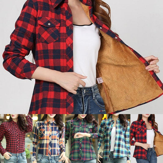 Women's Trendy Plaid Long Sleeve Warm Shirt