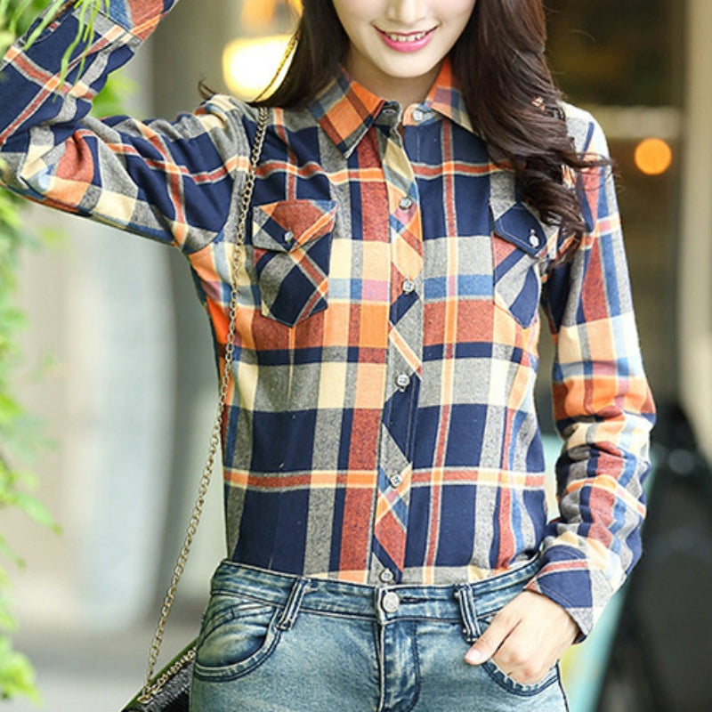 Women's Trendy Plaid Long Sleeve Warm Shirt