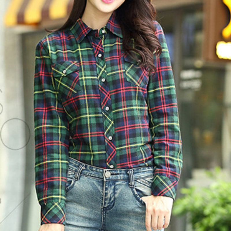 Women's Trendy Plaid Long Sleeve Warm Shirt