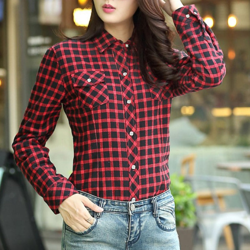 Women's Trendy Plaid Long Sleeve Warm Shirt