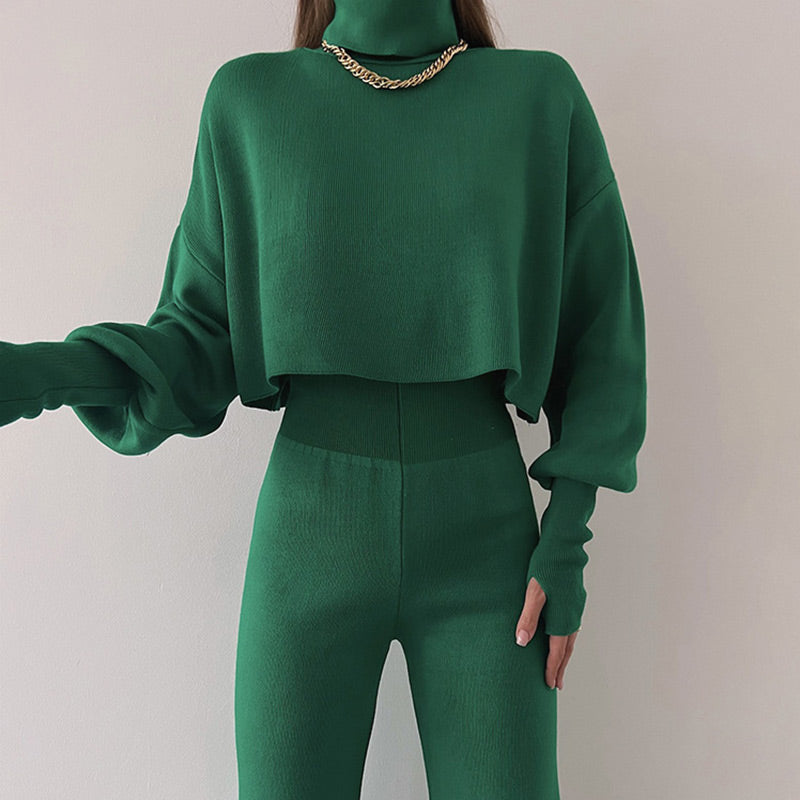 💕💃Seasonal Specials💃💕Women's Long-sleeve High Neck Crop Top and Pants Set