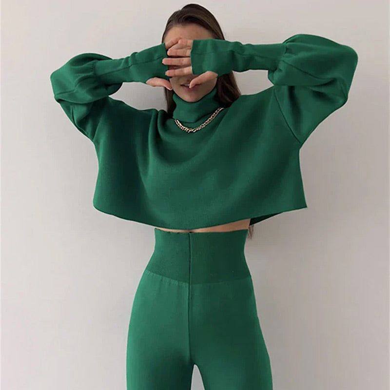 💕💃Seasonal Specials💃💕Women's Long-sleeve High Neck Crop Top and Pants Set