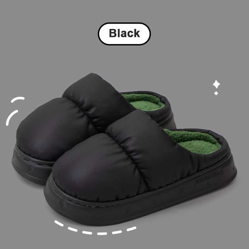 Thick leather warm slippers