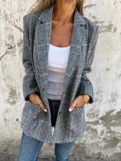 🔥Fall Lapel Collar Slim Button Plaid Small Suit For Women