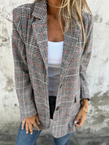 🔥Fall Lapel Collar Slim Button Plaid Small Suit For Women