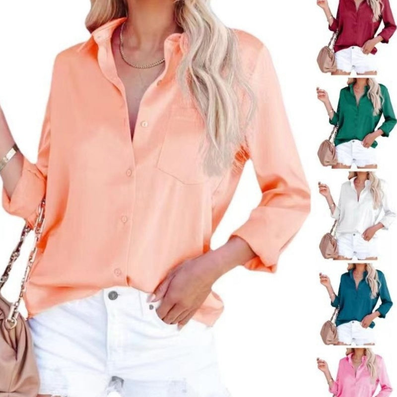 Women's Business Casual Lapel Long Sleeve Shirt