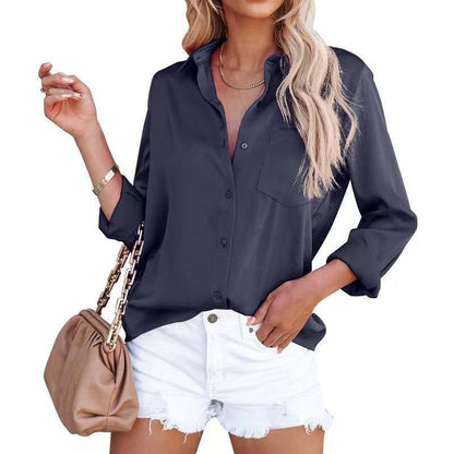 Women's Business Casual Lapel Long Sleeve Shirt