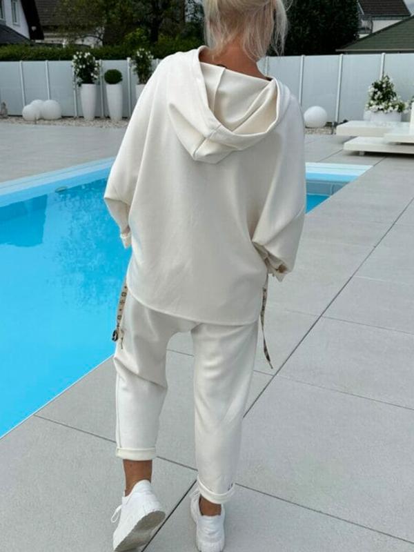 Women's Two-Piece Solid Color Hooded Sweatshirt Set