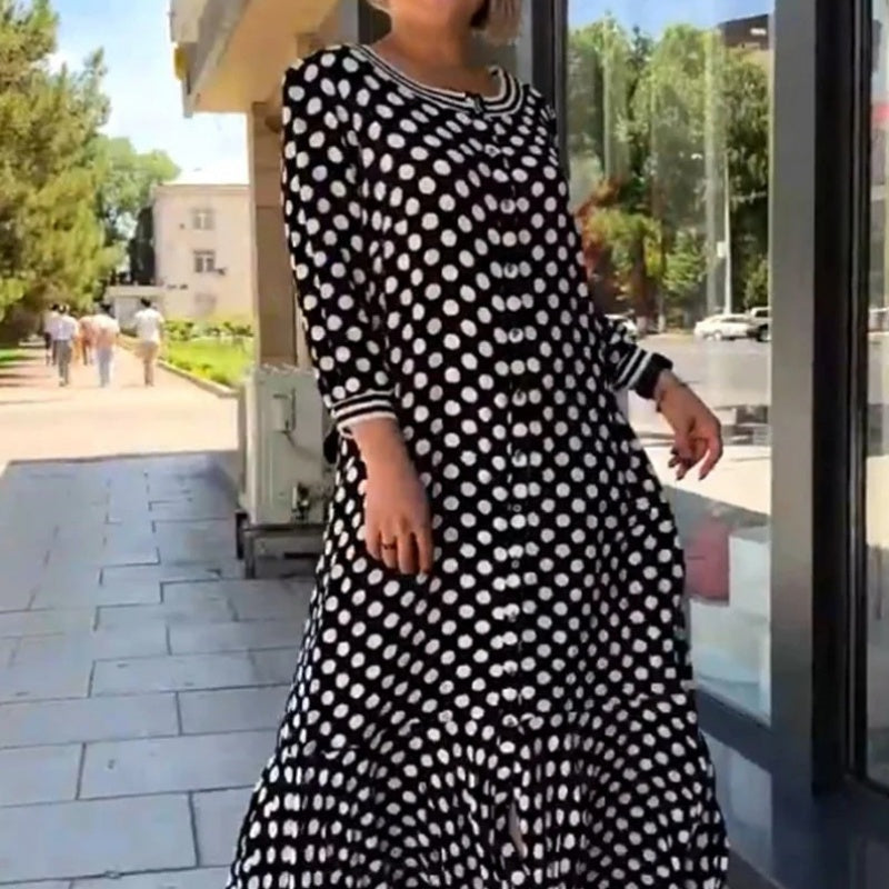 Woman's Chic Polka Dot Elegance Long Sleeve Dress