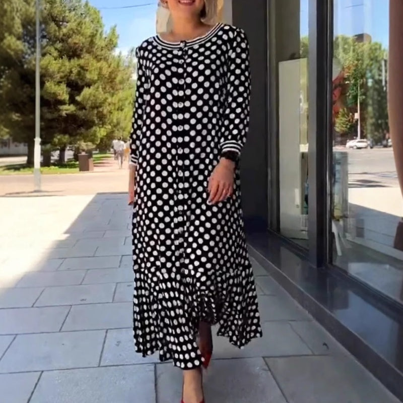 Woman's Chic Polka Dot Elegance Long Sleeve Dress