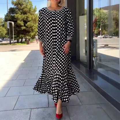 Woman's Chic Polka Dot Elegance Long Sleeve Dress