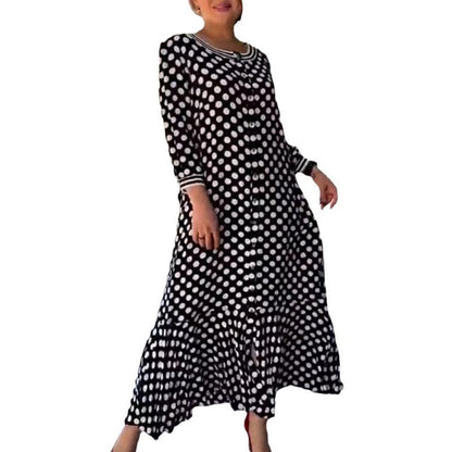 Woman's Chic Polka Dot Elegance Long Sleeve Dress