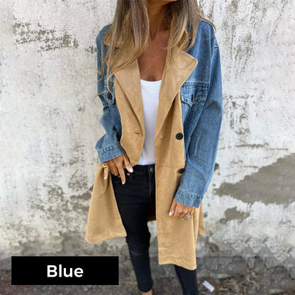 ❄️Winter Specials❄️Mid-Length Trench Coat with Denim Jean Stitching