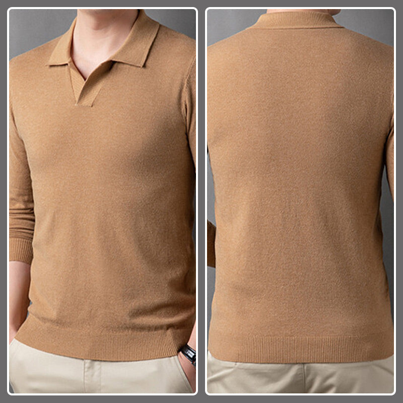 Men's Soft Pullover Sweater with Lapel Collar