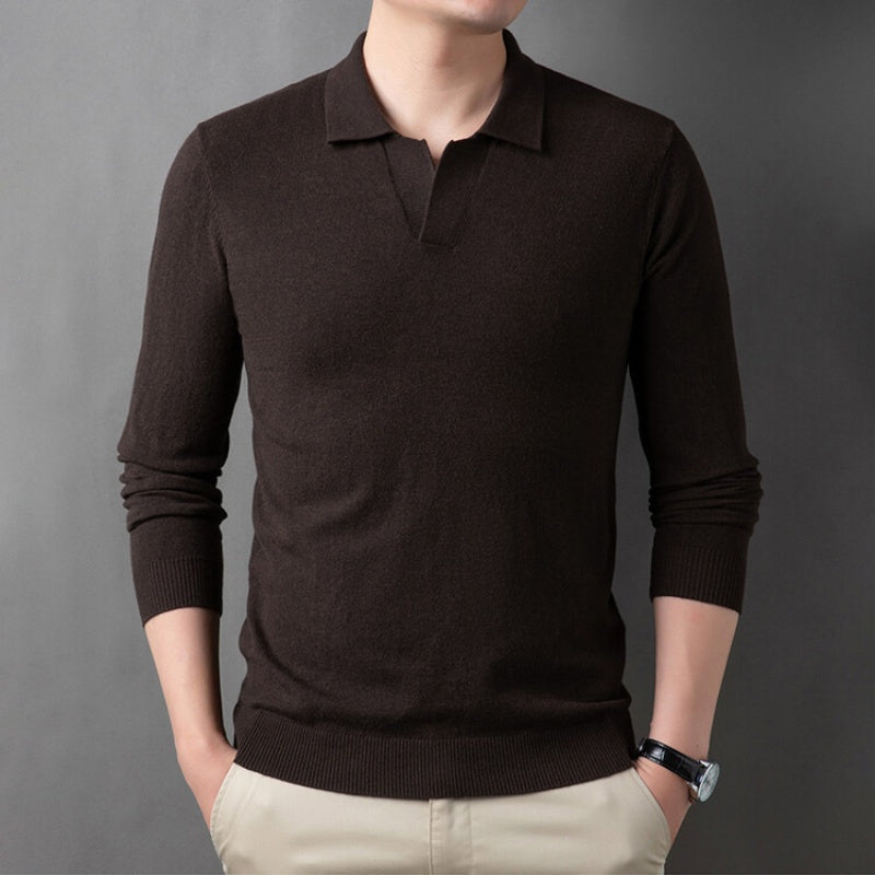 Men's Soft Pullover Sweater with Lapel Collar