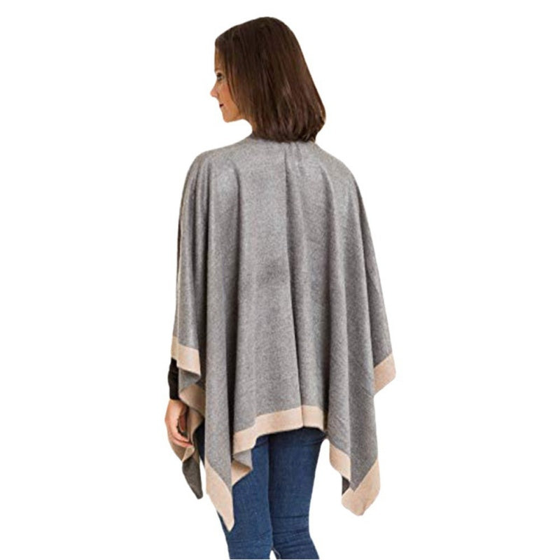 Women's Elegant Color Block Poncho Wrap for Fall & Winter