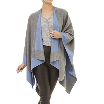 Women's Elegant Color Block Poncho Wrap for Fall & Winter