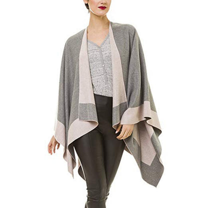 Women's Elegant Color Block Poncho Wrap for Fall & Winter