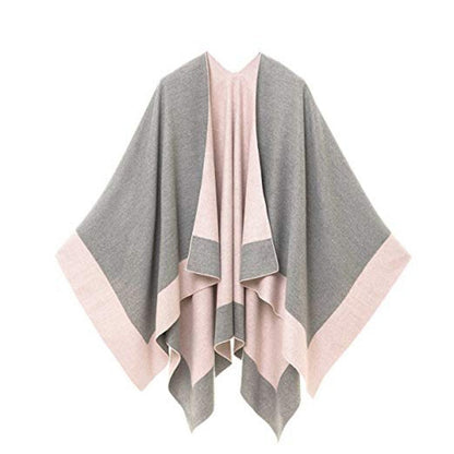 Women's Elegant Color Block Poncho Wrap for Fall & Winter