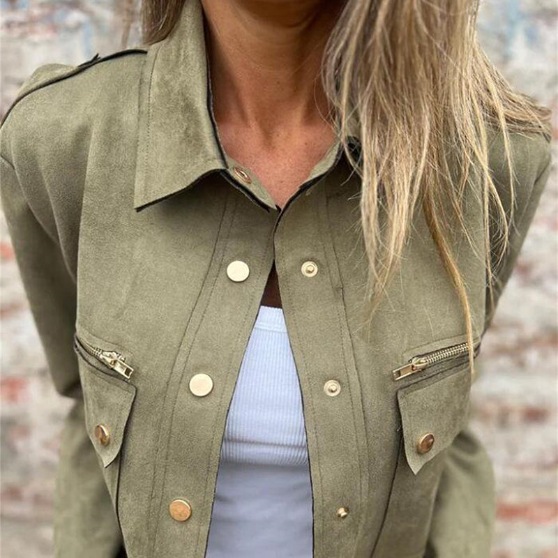 Women's Faux Suede Button-Down Utility Jacket