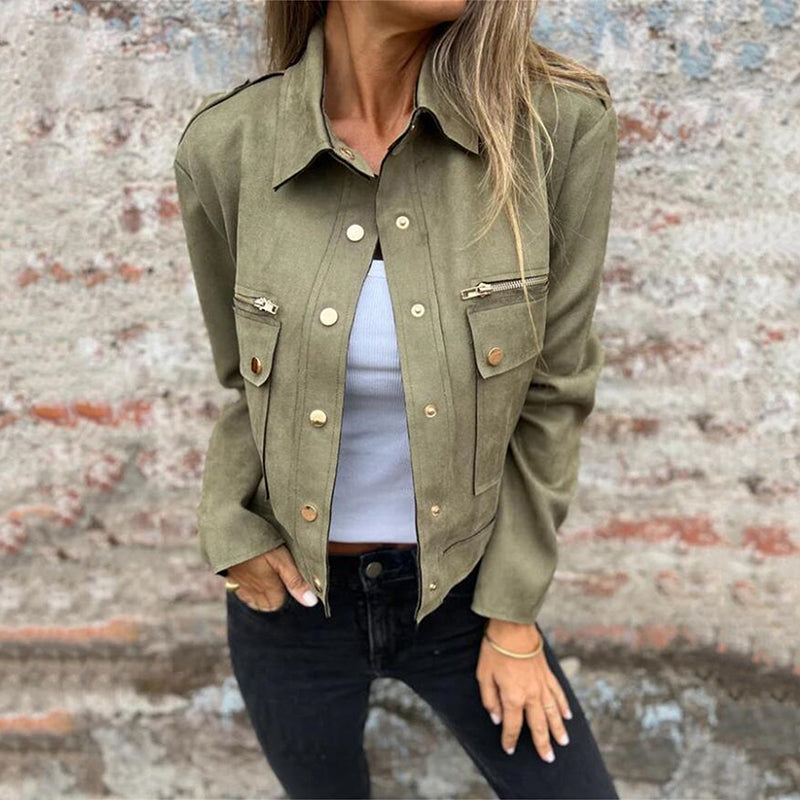 Women's Faux Suede Button-Down Utility Jacket