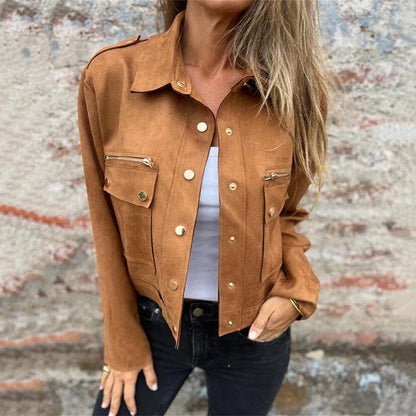 Women's Faux Suede Button-Down Utility Jacket