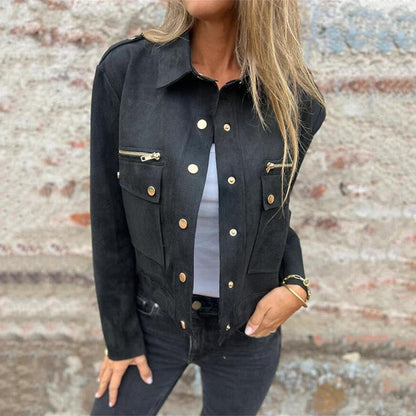 Women's Faux Suede Button-Down Utility Jacket