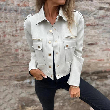 Women's Faux Suede Button-Down Utility Jacket