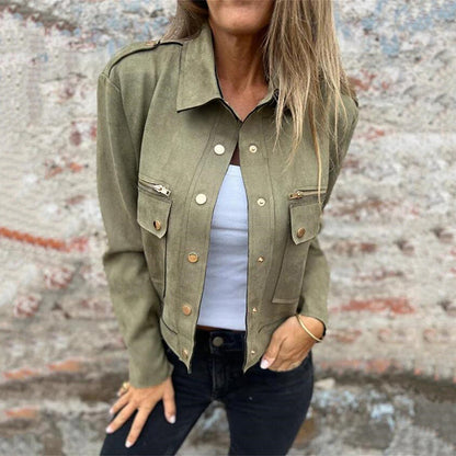 Women's Faux Suede Button-Down Utility Jacket