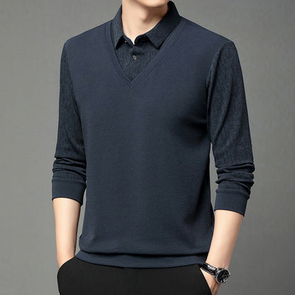 Men's Faux 2-Piece Long Sleeve Shirt