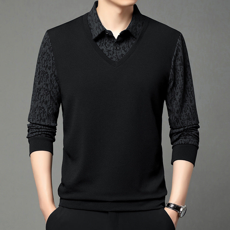 Men's Faux 2-Piece Long Sleeve Shirt