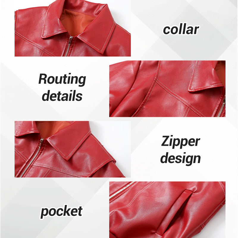 Women's Zipper Lapel Faux Leather Jacket