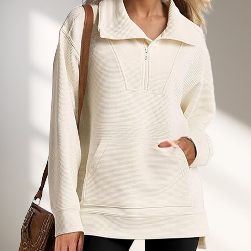 Women’s Casual Half-zip Lapel Pullover Tops with High-low Hem